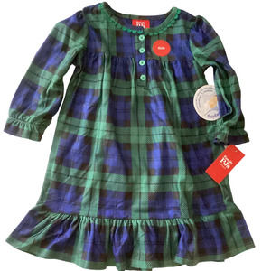 Macy's Family PJ's Girls Green  Plaid Gown Size 2T/3T NWT